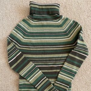 Thrifted Green striped turtleneck